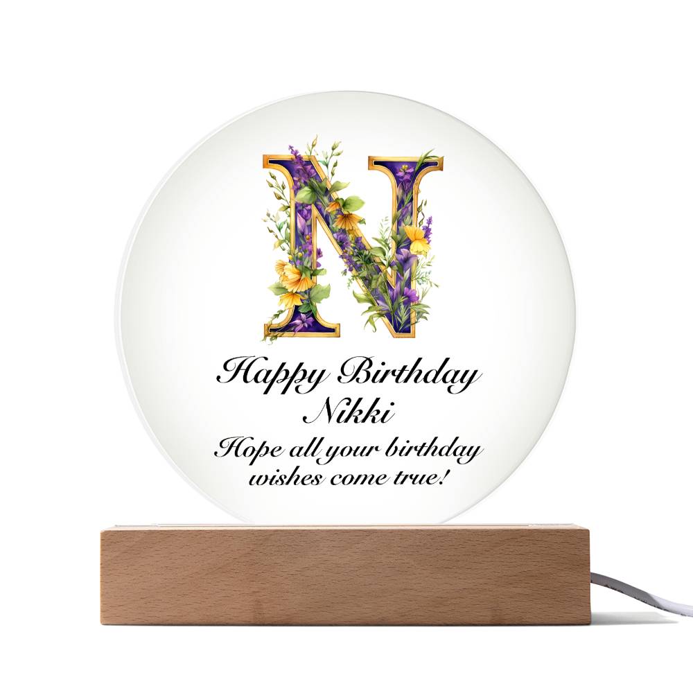 Happy Birthday Nikki v02 - Circle Acrylic Plaque