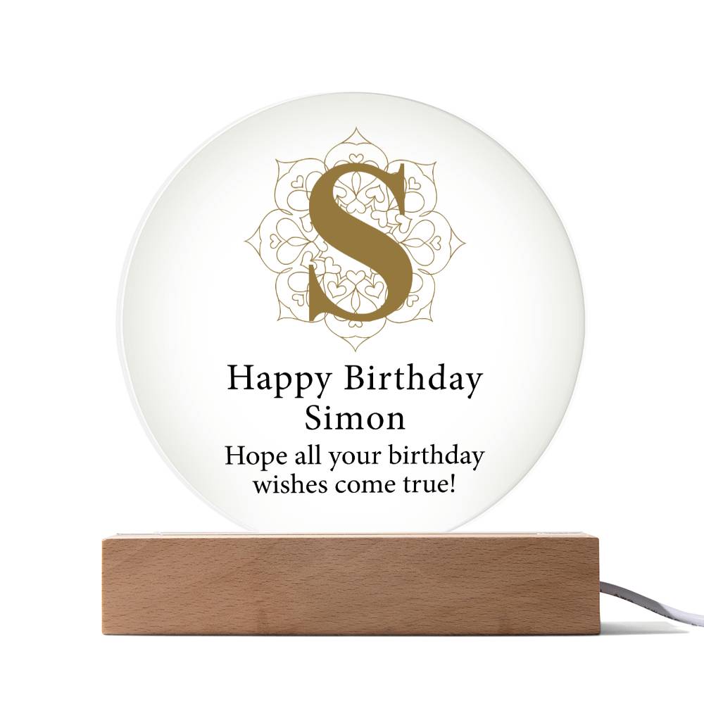 Happy Birthday Simon v01 - Circle Acrylic Plaque