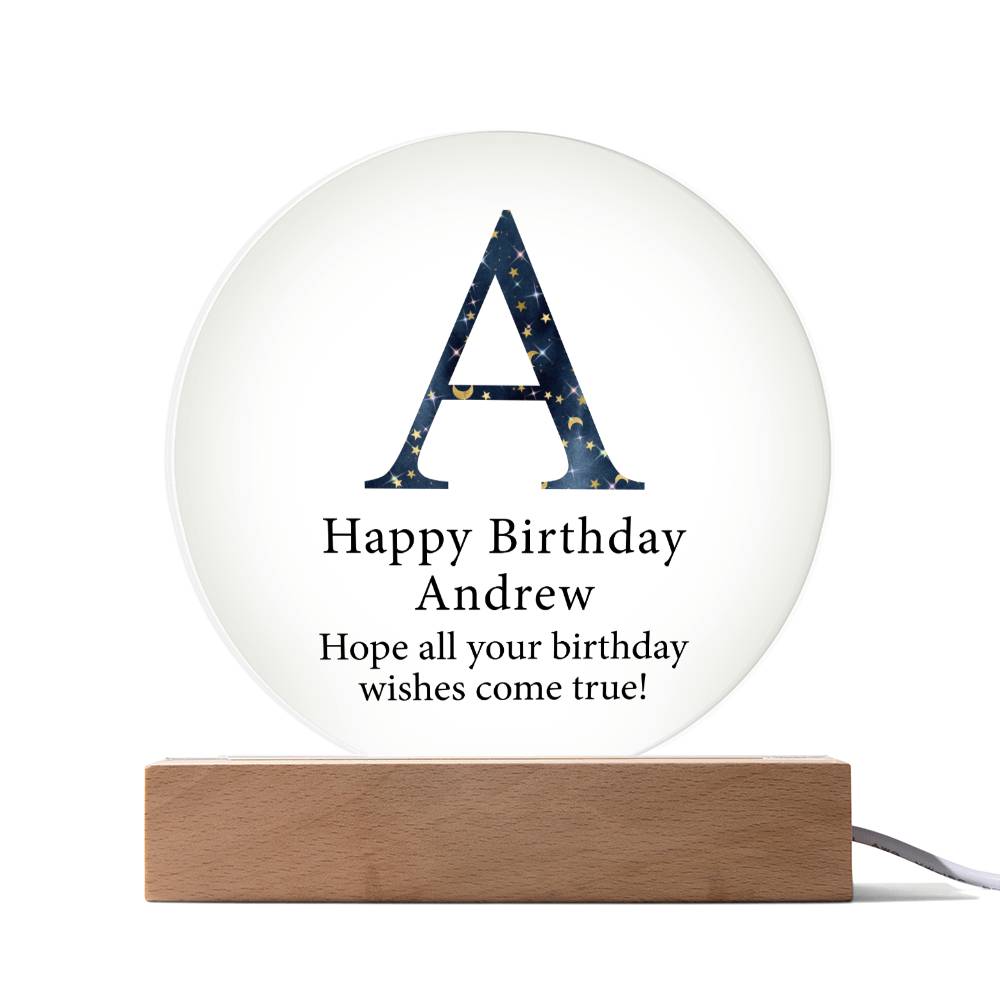 Happy Birthday Andrew v03 - Circle Acrylic Plaque