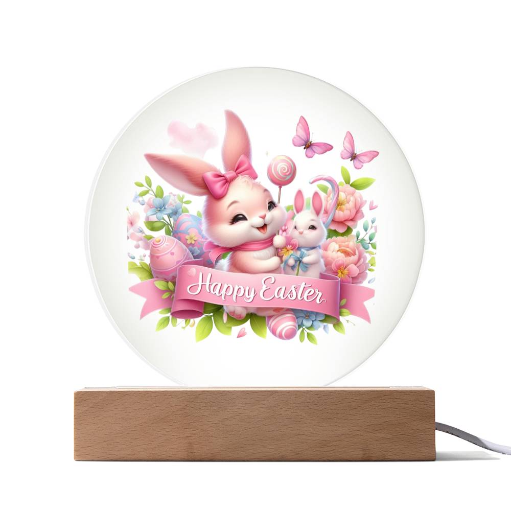 Happy Easter Bunny Sign 02 - Circle Acrylic Plaque