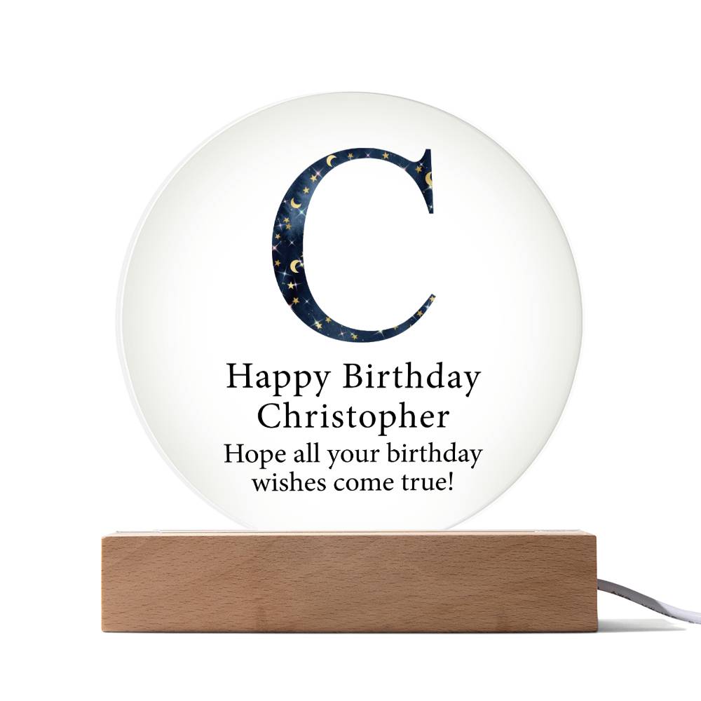 Happy Birthday Christopher v03 - Circle Acrylic Plaque