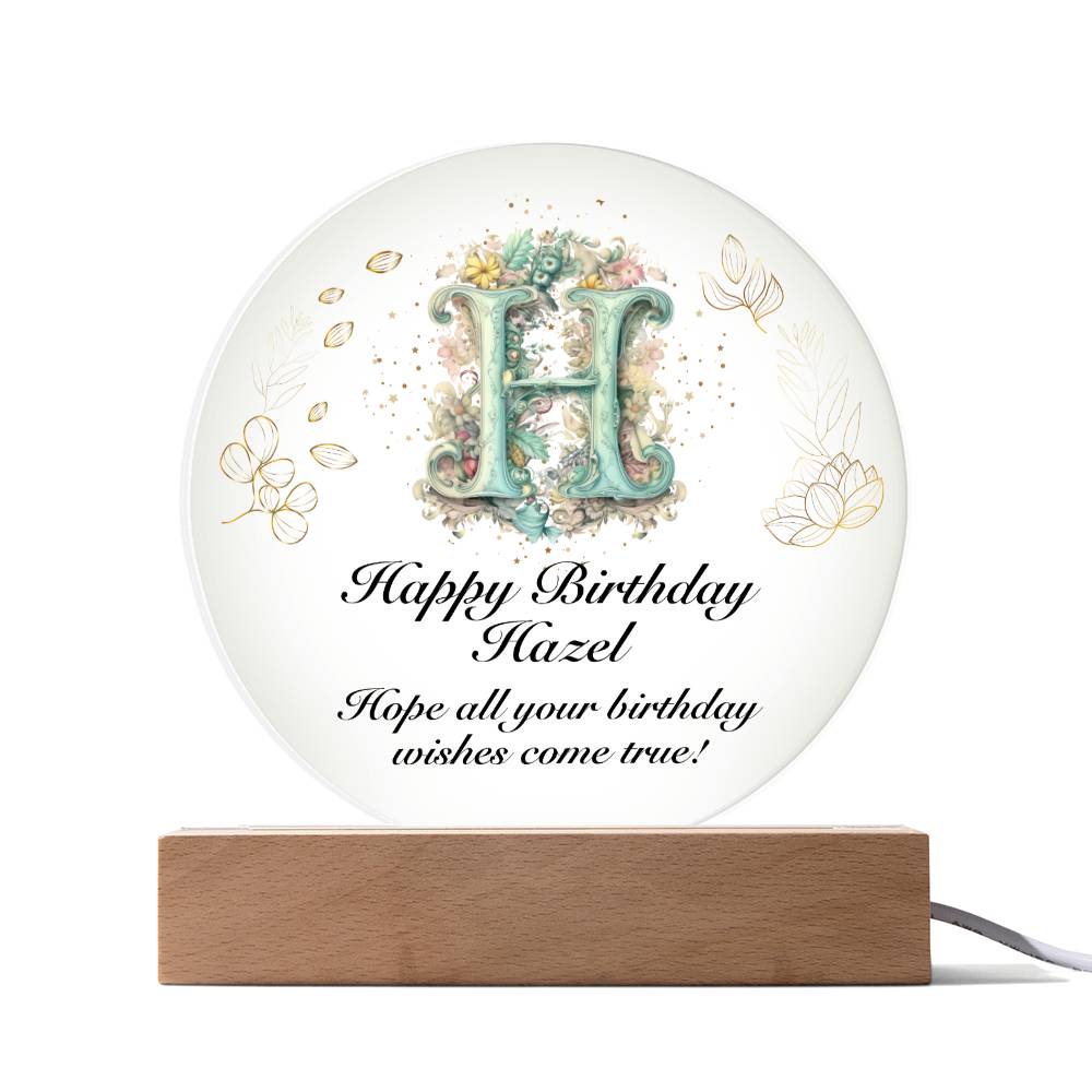 Happy Birthday Hazel v01 - Circle Acrylic Plaque