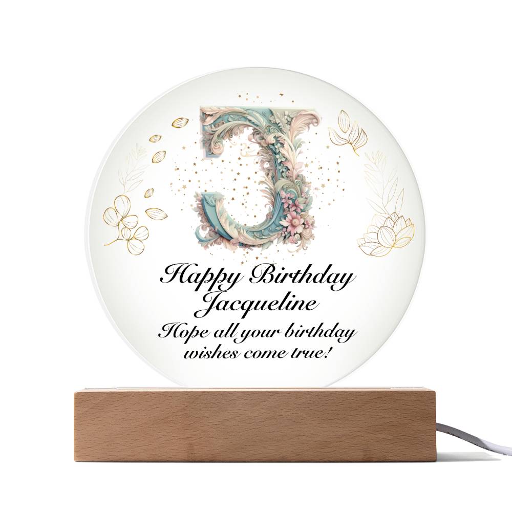Happy Birthday Jacqueline v01 - Circle Acrylic Plaque