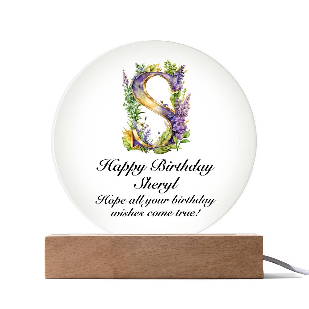 Happy Birthday Sheryl v02 - Circle Acrylic Plaque
