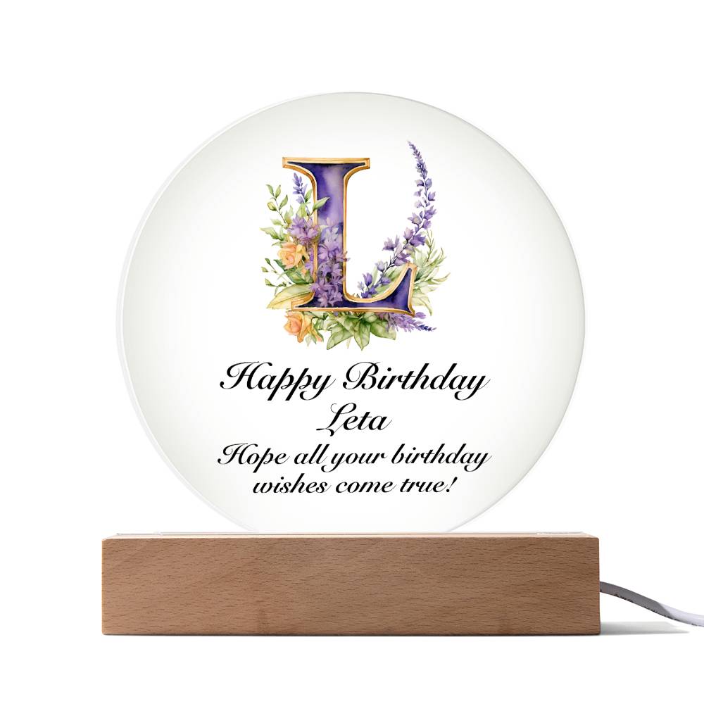 Happy Birthday Leta v02 - Circle Acrylic Plaque