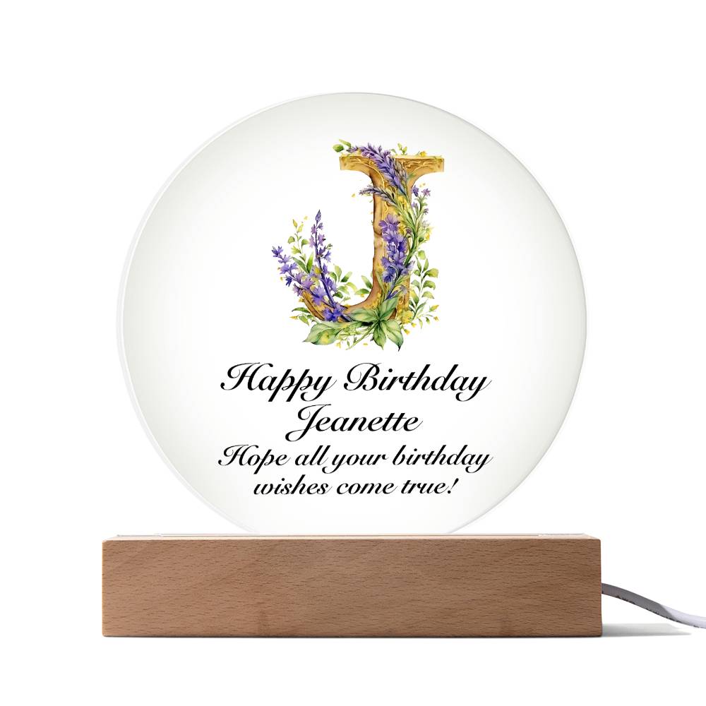 Happy Birthday Jeanette v02 - Circle Acrylic Plaque