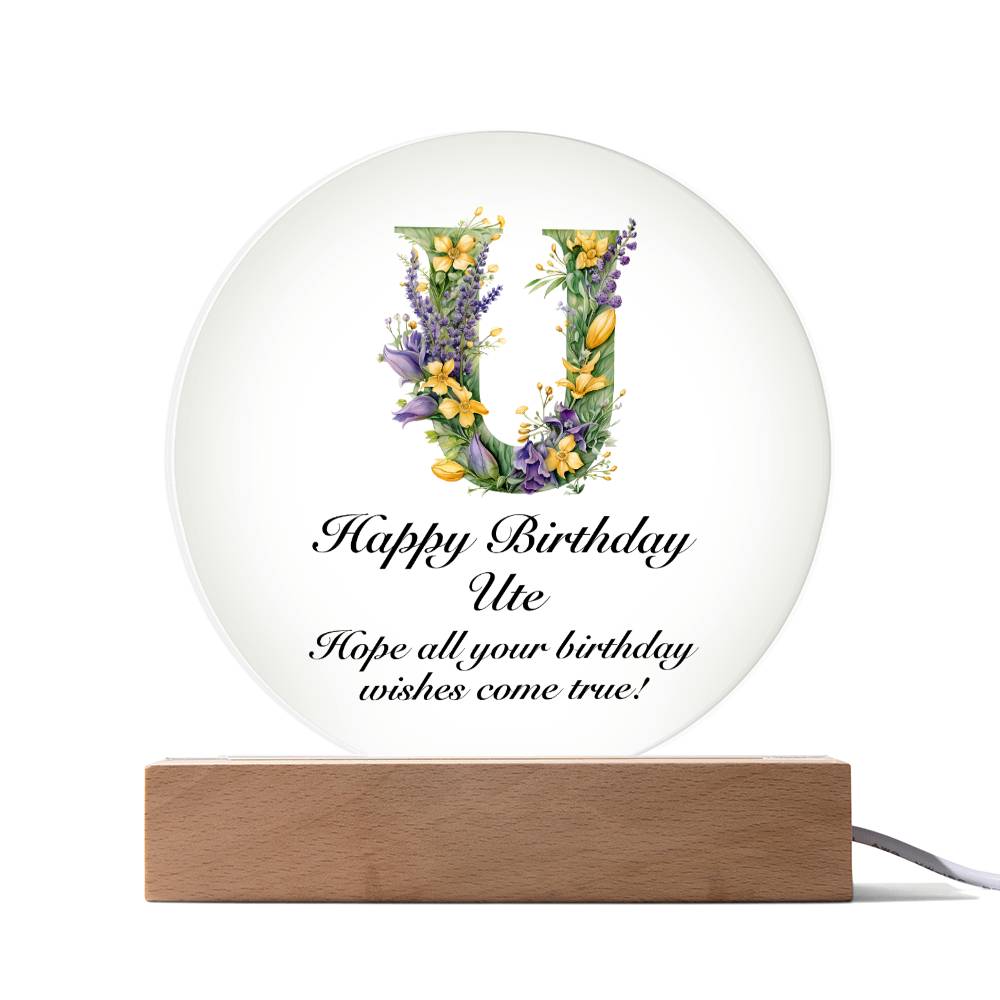Happy Birthday Ute v02 - Circle Acrylic Plaque