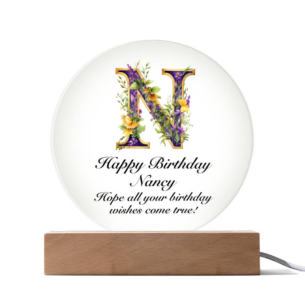 Happy Birthday Nancy v02 - Circle Acrylic Plaque