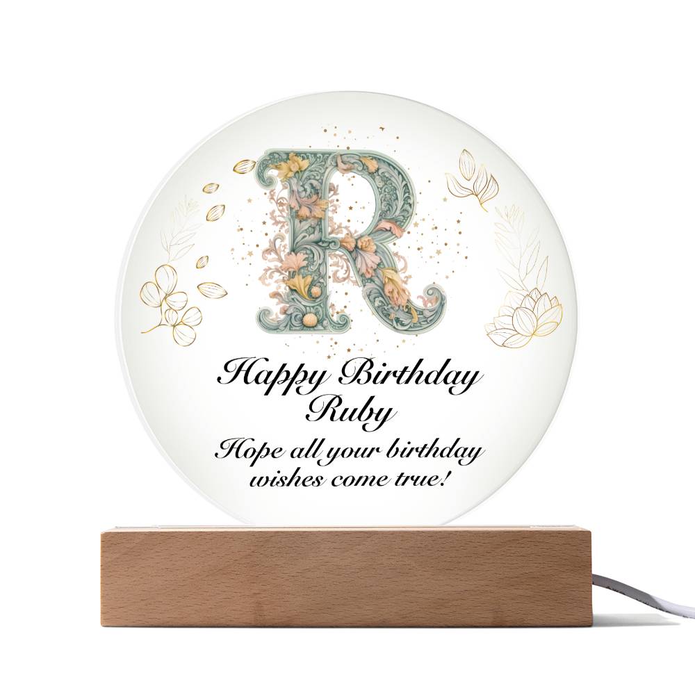 Happy Birthday Ruby v01 - Circle Acrylic Plaque