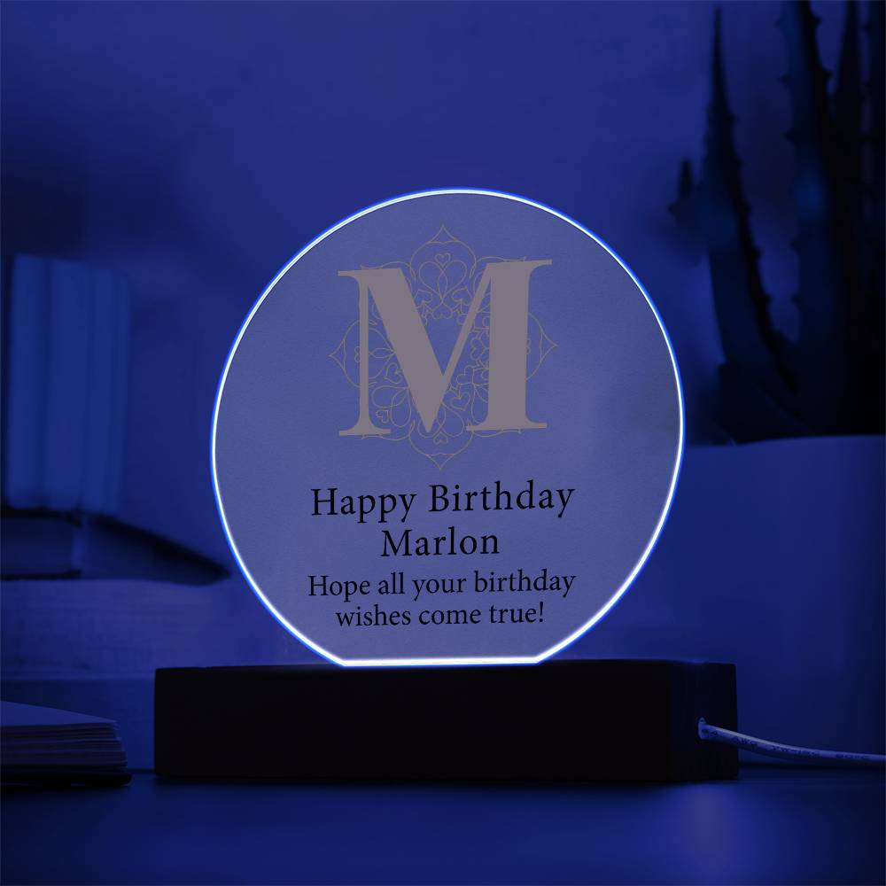 Happy Birthday Marlon v01 - Circle Acrylic Plaque
