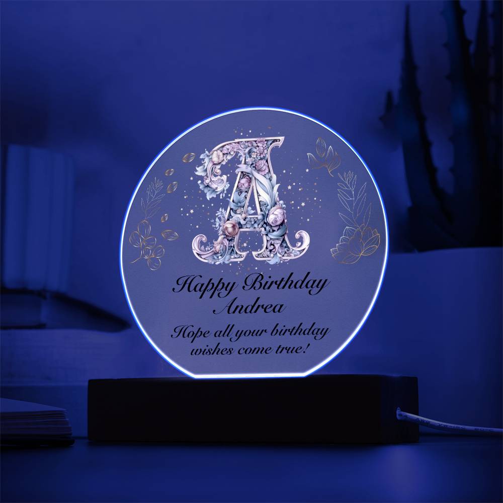 Happy Birthday Andrea v01 - Circle Acrylic Plaque