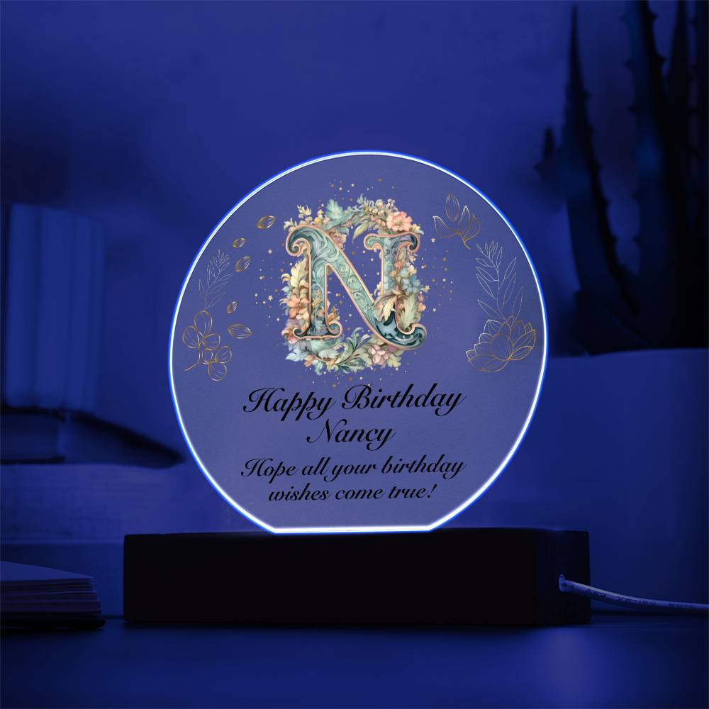 Happy Birthday Nancy v01 - Circle Acrylic Plaque