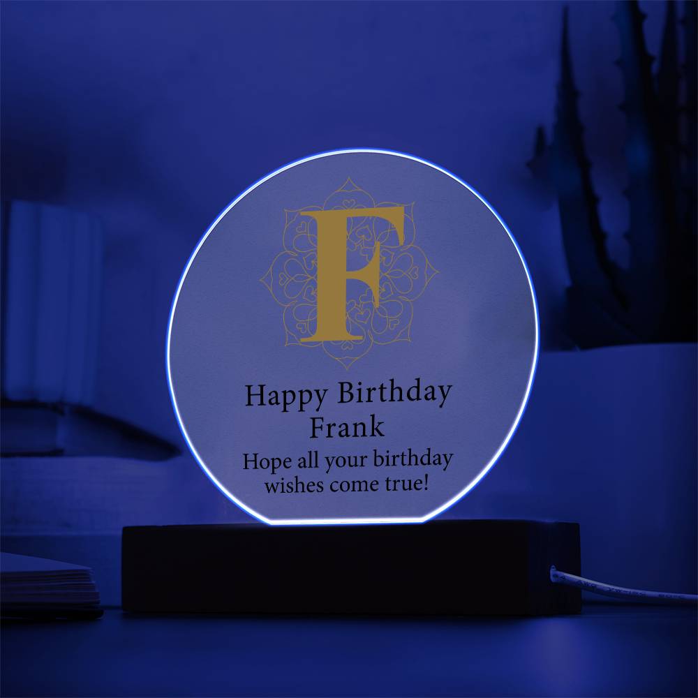 Happy Birthday Frank v01 - Circle Acrylic Plaque