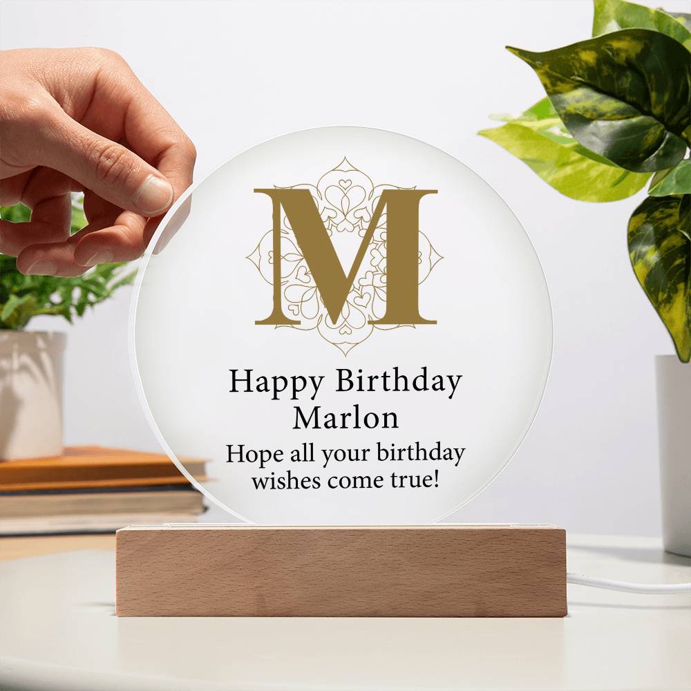 Happy Birthday Marlon v01 - Circle Acrylic Plaque