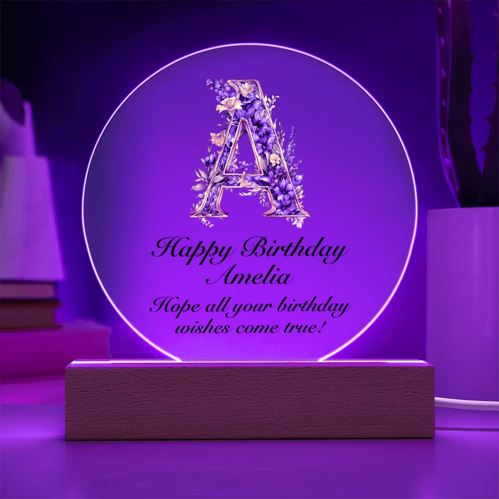 Happy Birthday Amelia v02 - Circle Acrylic Plaque