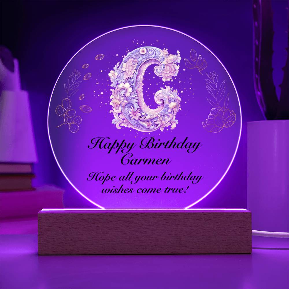 Happy Birthday Carmen v01 - Circle Acrylic Plaque - Unique Gifts Store