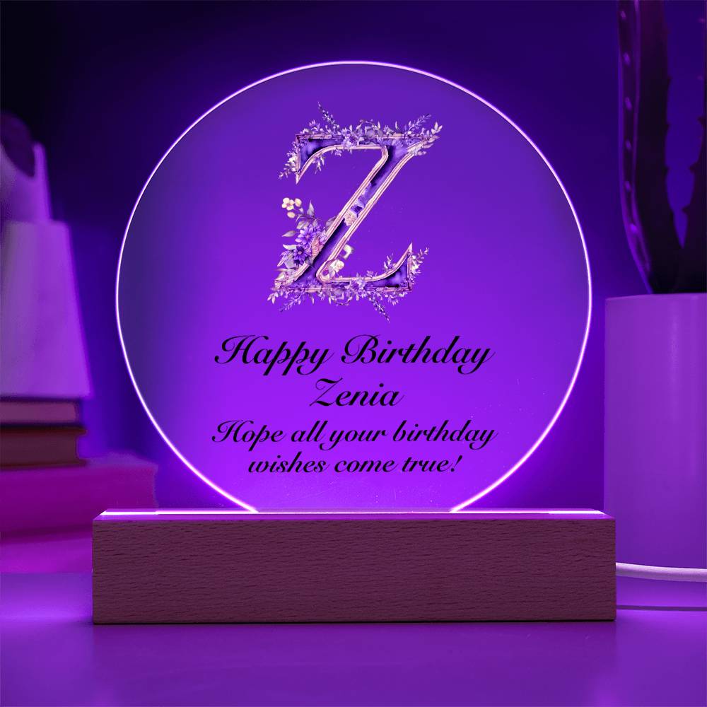Happy Birthday Zenia v02 - Circle Acrylic Plaque