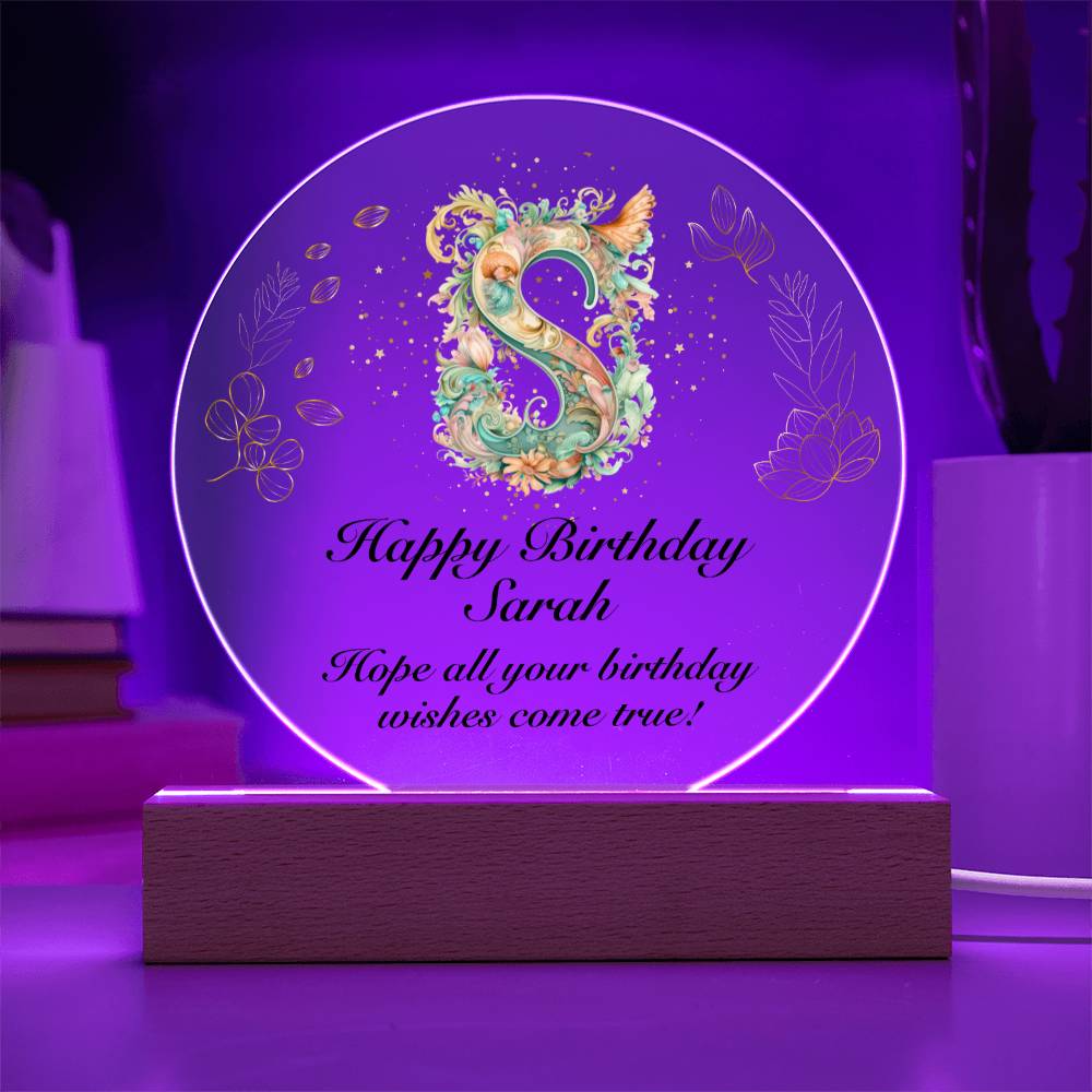 Happy Birthday Sarah v01 - Circle Acrylic Plaque