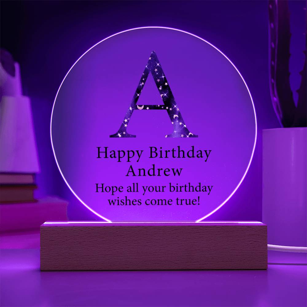 Happy Birthday Andrew v03 - Circle Acrylic Plaque