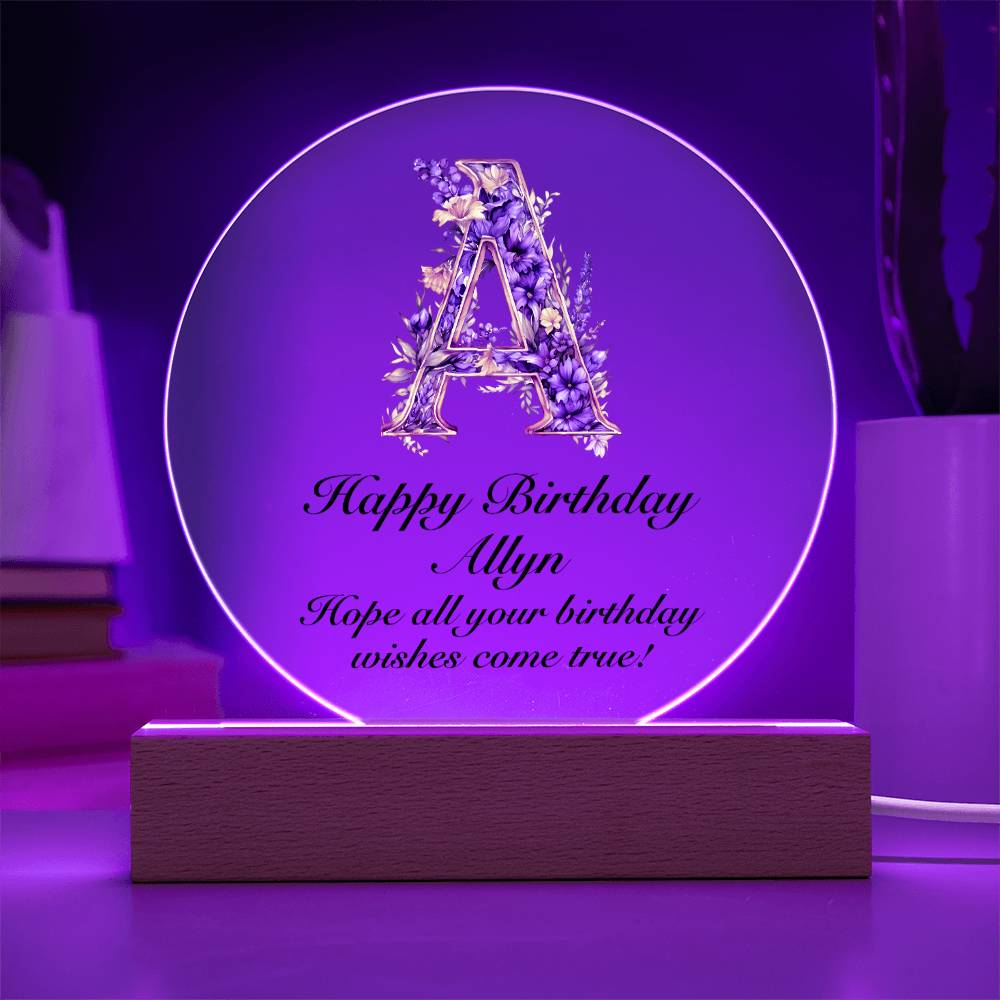 Happy Birthday Allyn v02 - Circle Acrylic Plaque