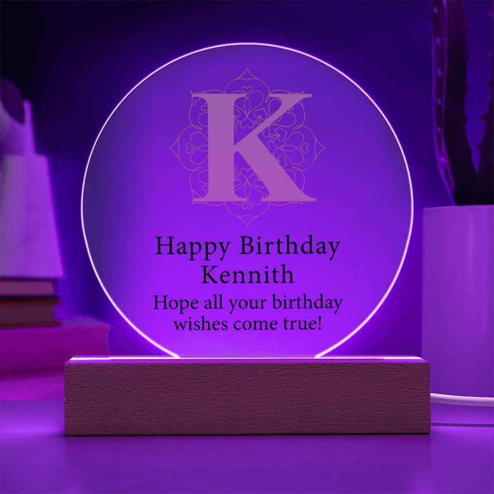 Happy Birthday Kennith v01 - Circle Acrylic Plaque