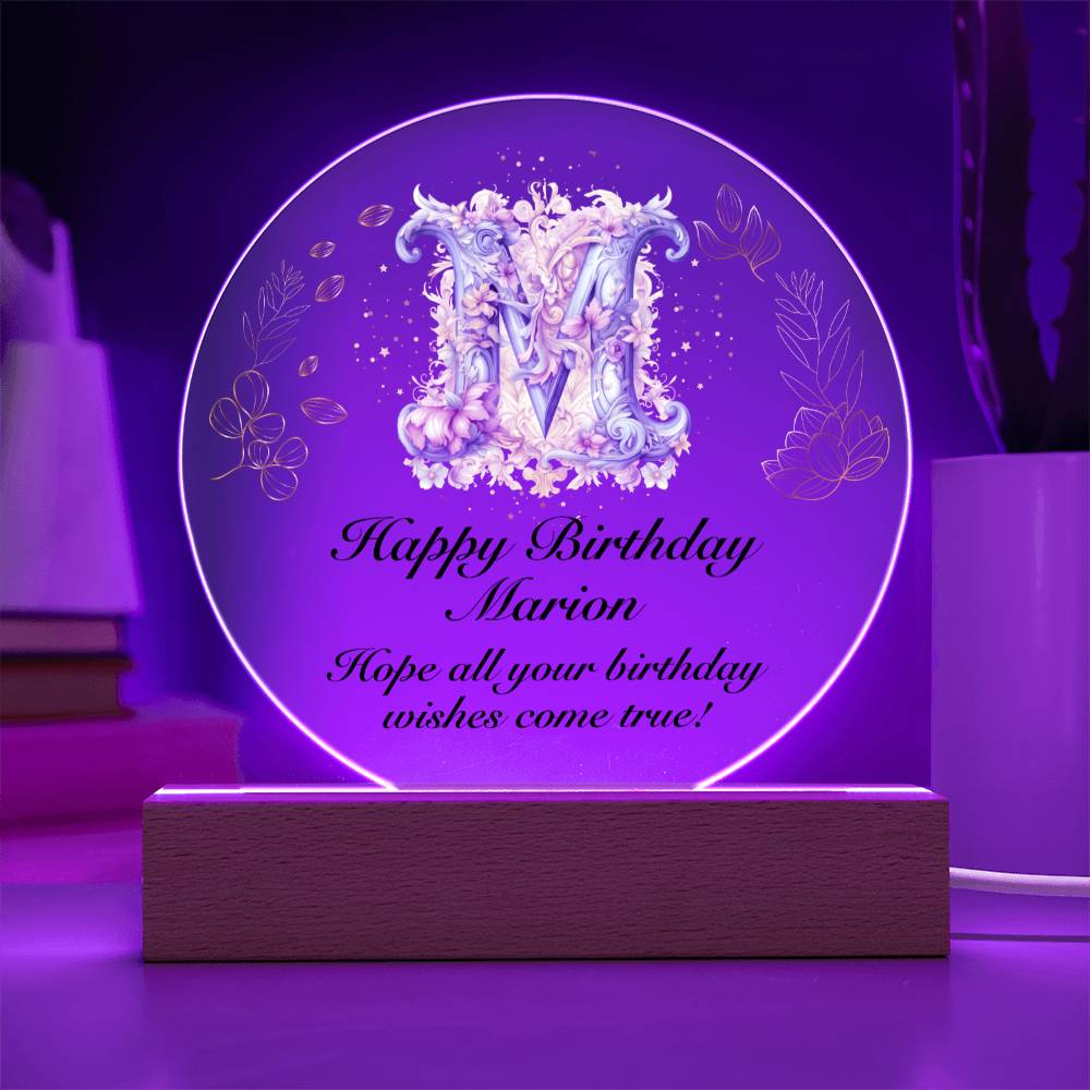 Happy Birthday Marion v01 - Circle Acrylic Plaque