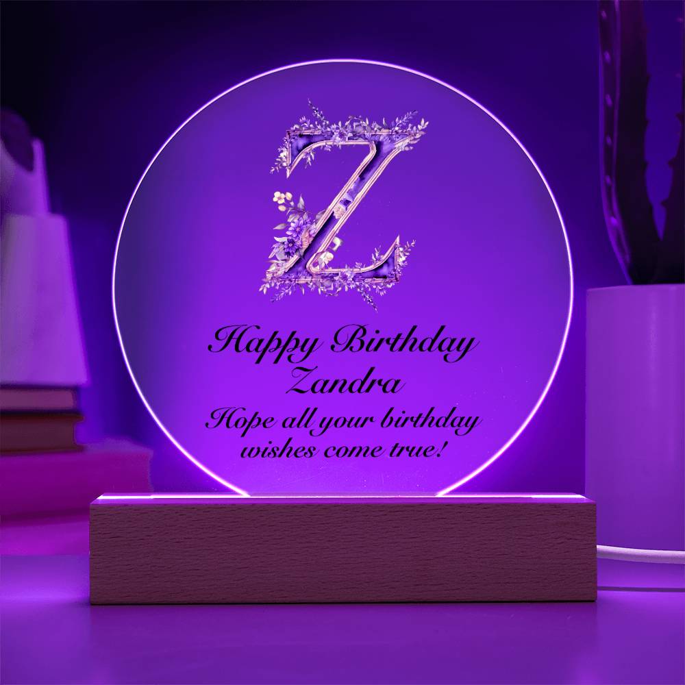 Happy Birthday Zandra v02 - Circle Acrylic Plaque