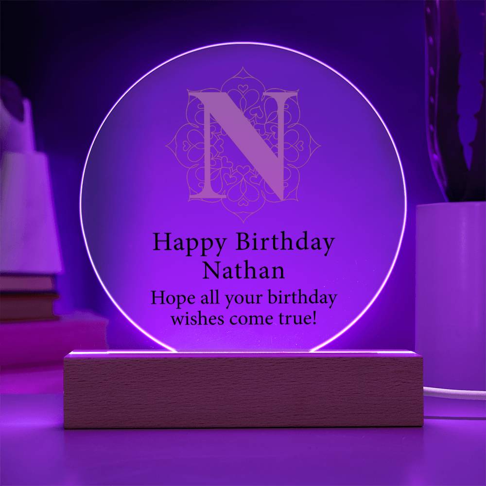 Happy Birthday Nathan v01 - Circle Acrylic Plaque