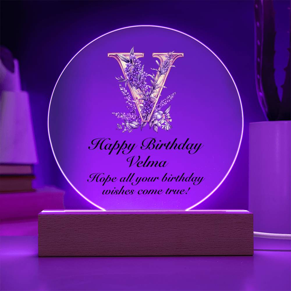 Happy Birthday Velma v02 - Circle Acrylic Plaque