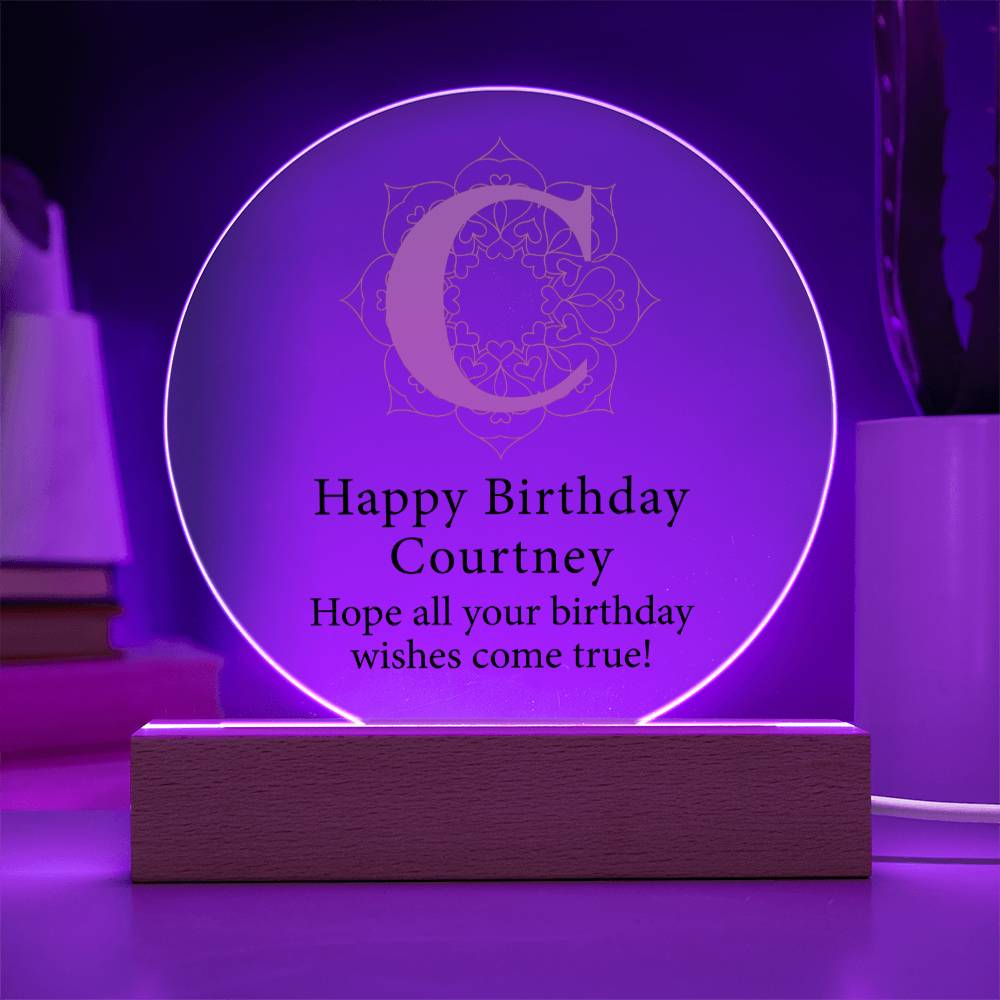 Happy Birthday Courtney v01 - Circle Acrylic Plaque