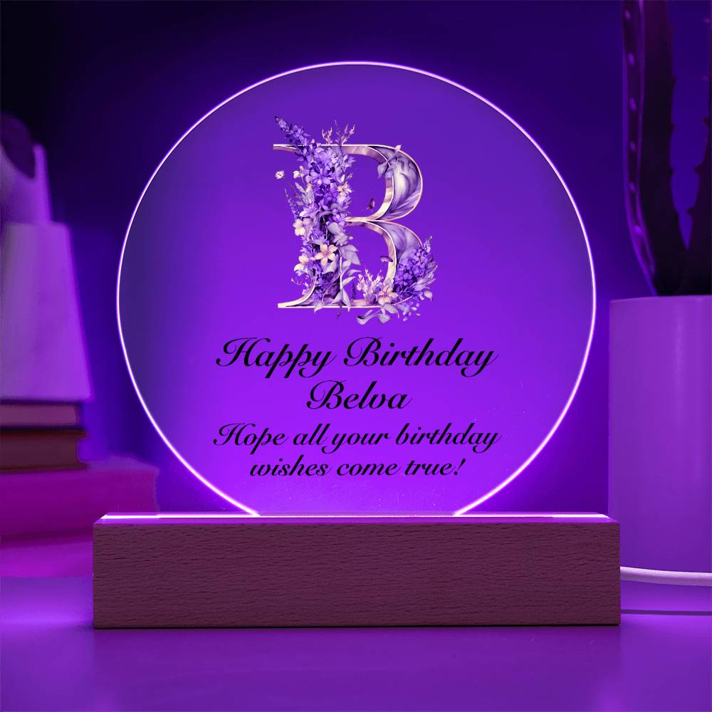 Happy Birthday Belva v02 - Circle Acrylic Plaque