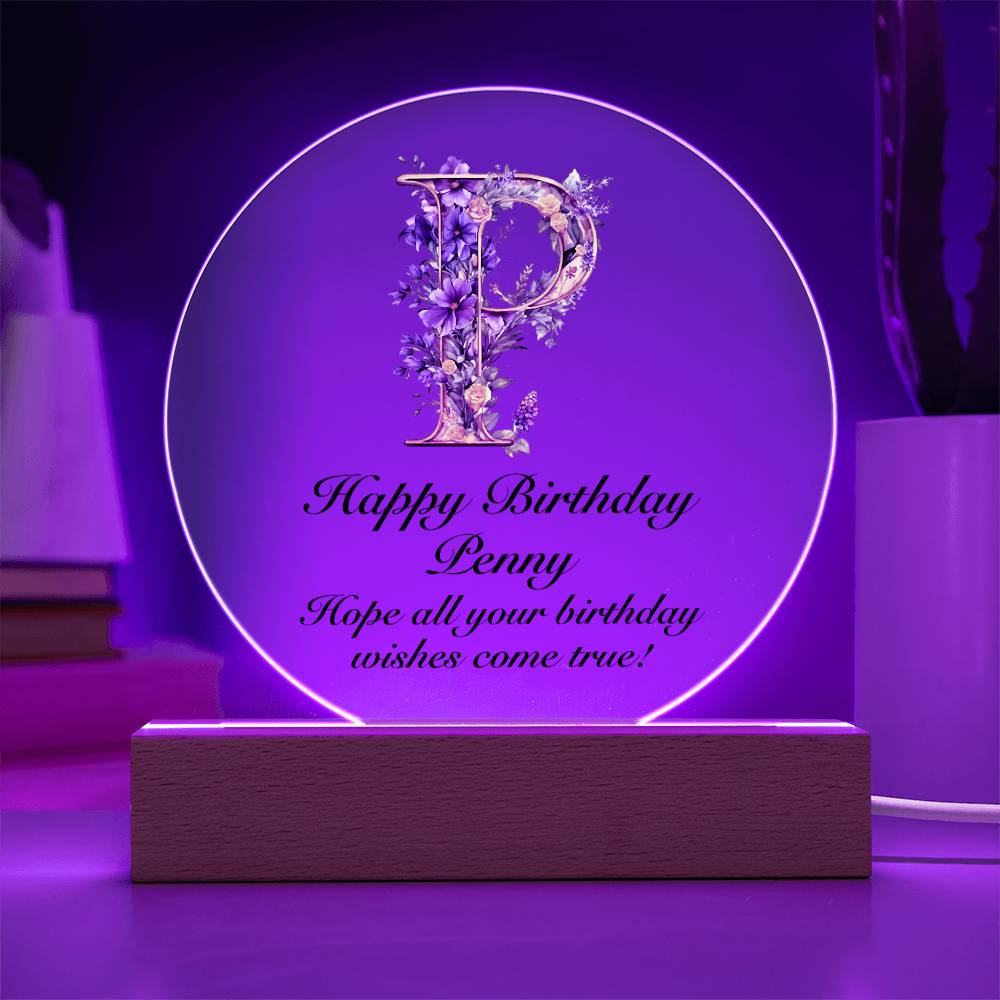 Happy Birthday Penny v02 - Circle Acrylic Plaque