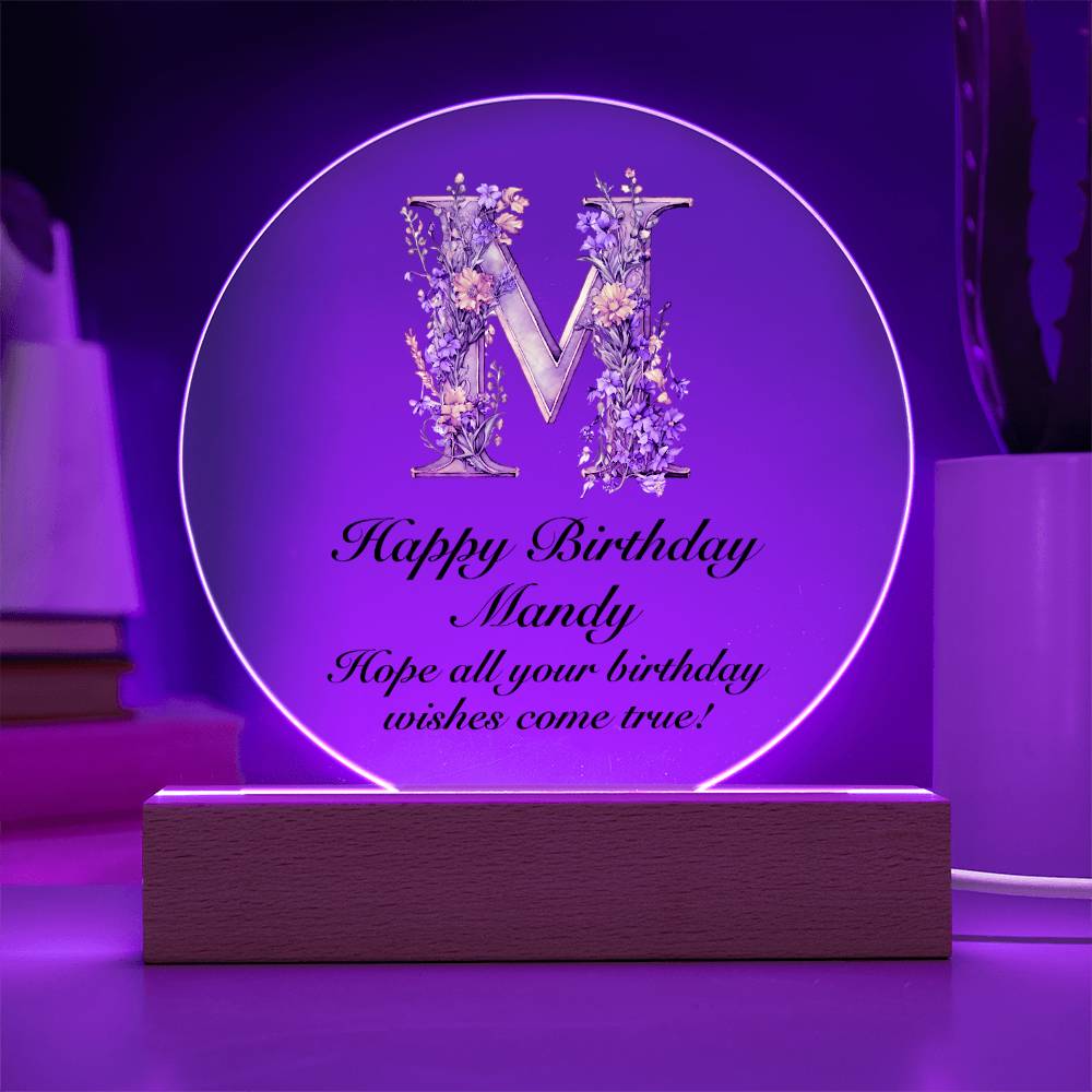 Happy Birthday Mandy v02 - Circle Acrylic Plaque
