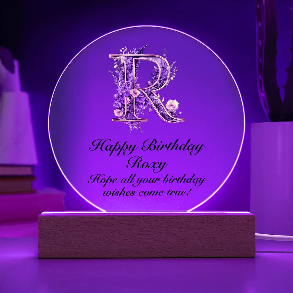 Happy Birthday Roxy v02 - Circle Acrylic Plaque
