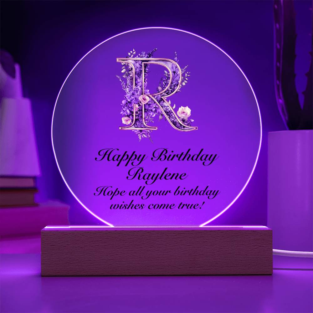 Happy Birthday Raylene v02 - Circle Acrylic Plaque