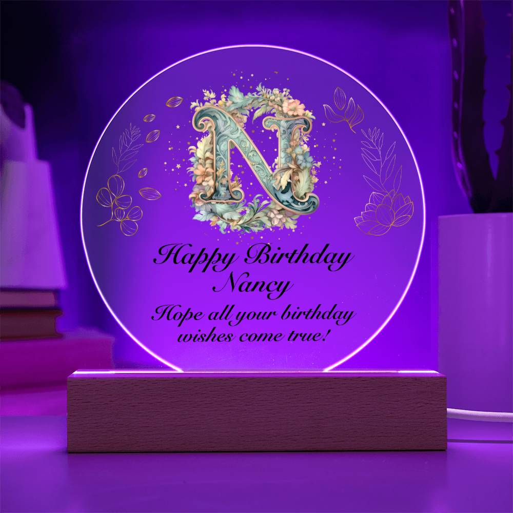 Happy Birthday Nancy v01 - Circle Acrylic Plaque