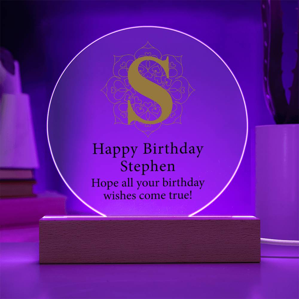 Happy Birthday Stephen v01 - Circle Acrylic Plaque