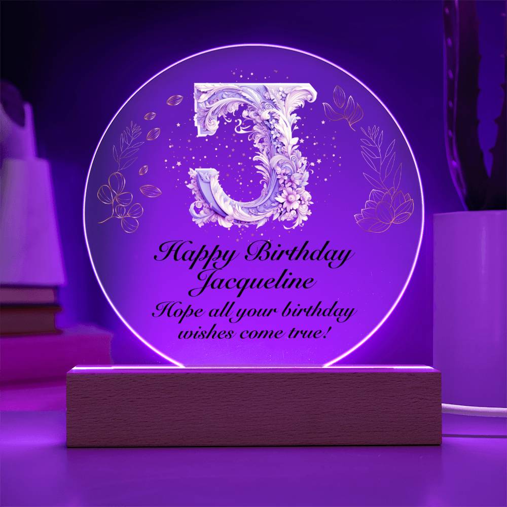 Happy Birthday Jacqueline v01 - Circle Acrylic Plaque