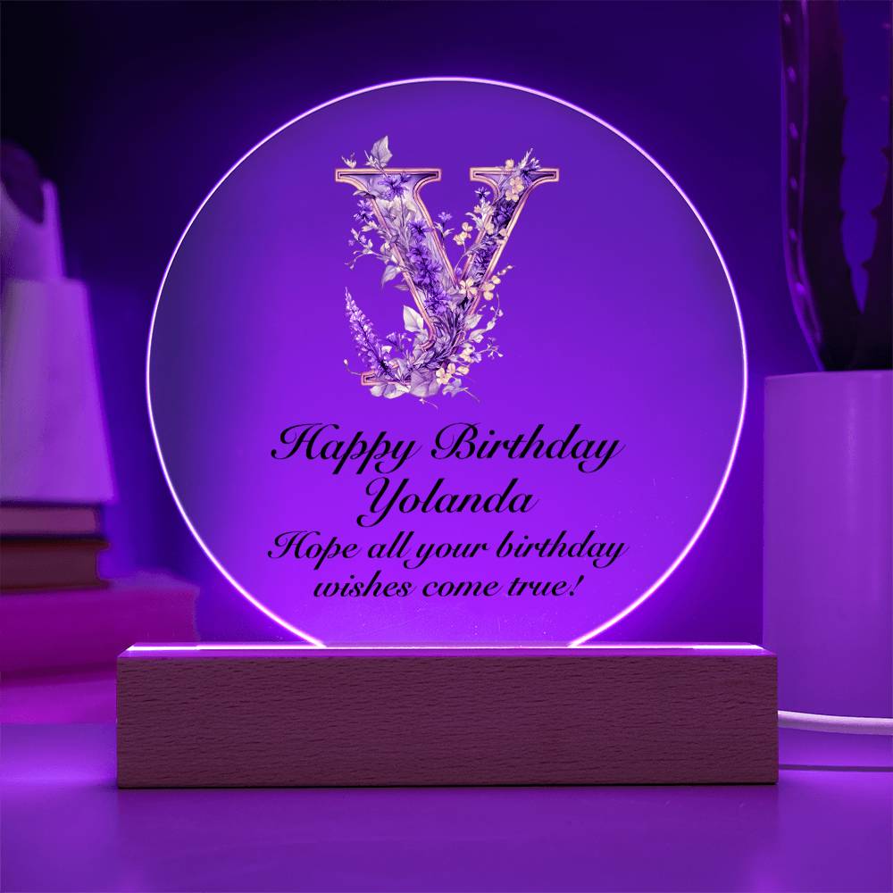 Happy Birthday Yolanda v02 - Circle Acrylic Plaque