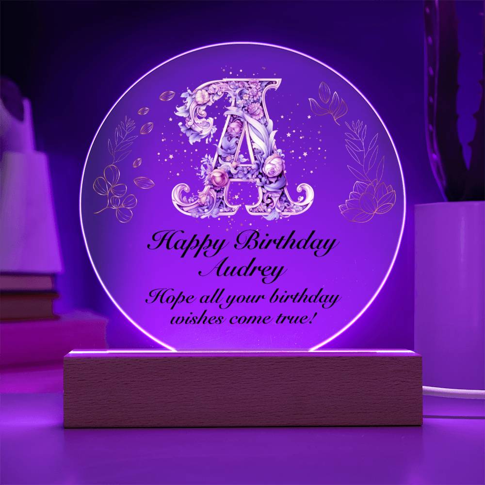 Happy Birthday Audrey v01 - Circle Acrylic Plaque
