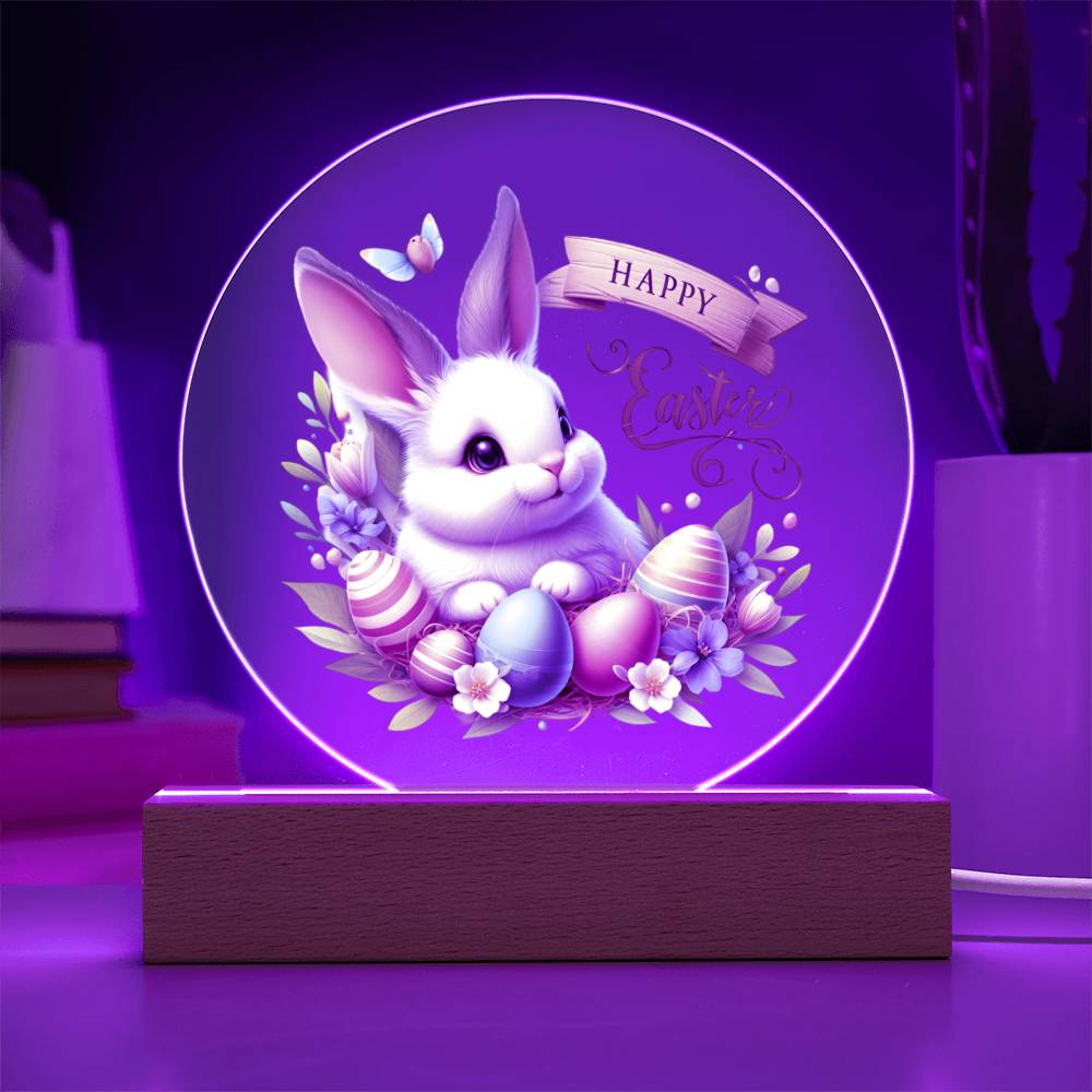 Happy Easter Bunny Sign 01 - Circle Acrylic Plaque