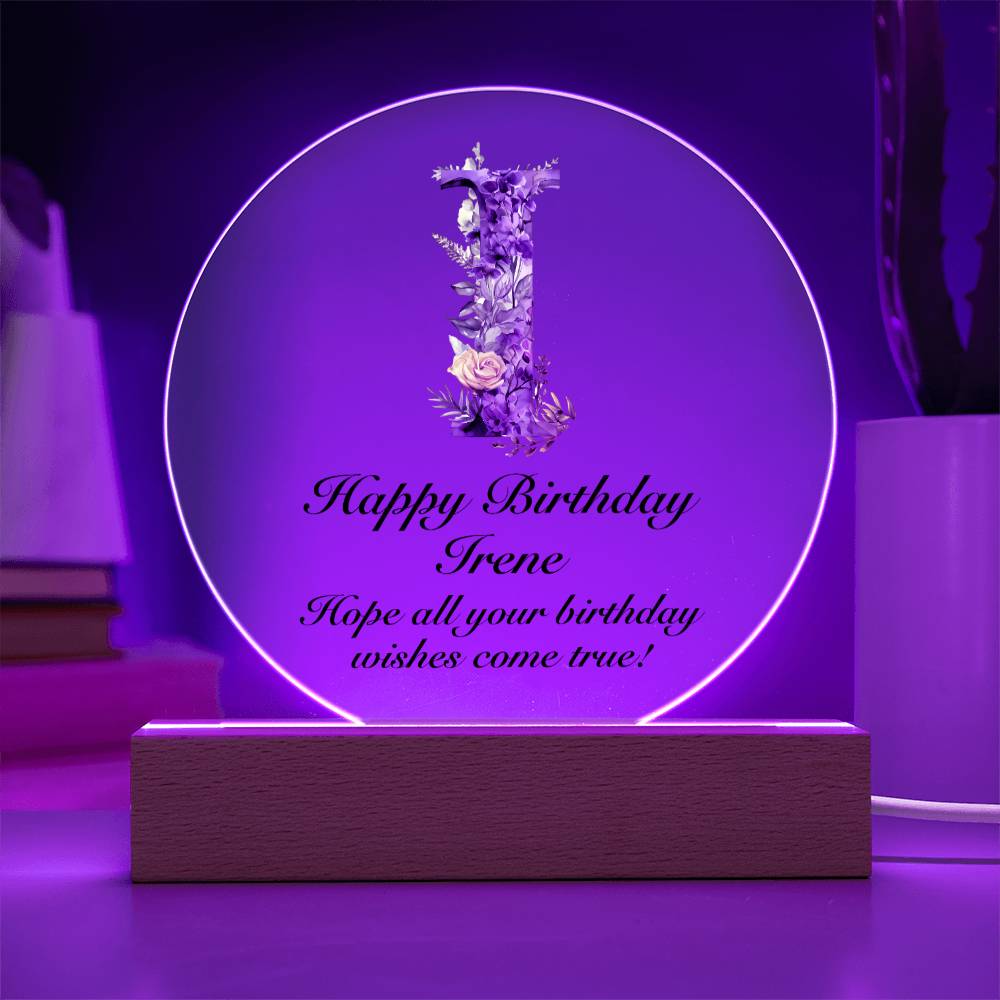 Happy Birthday Irene v02 - Circle Acrylic Plaque