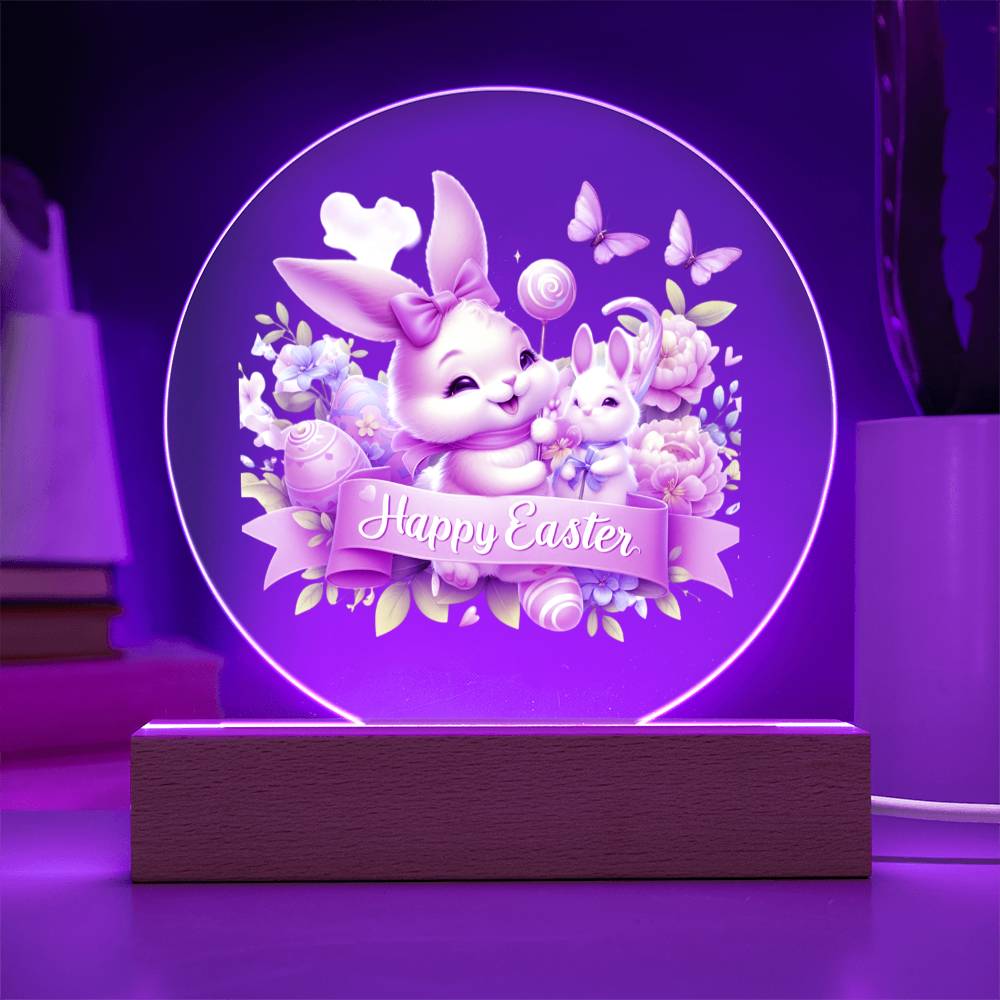 Happy Easter Bunny Sign 02 - Circle Acrylic Plaque