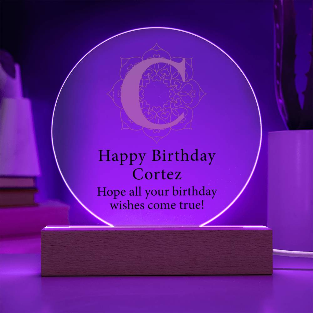 Happy Birthday Cortez v01 - Circle Acrylic Plaque