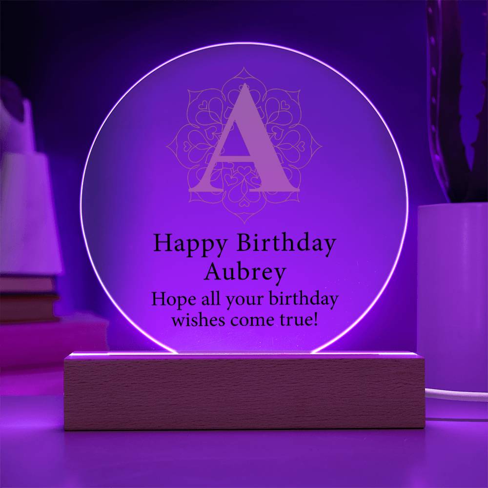 Happy Birthday Aubrey v01 - Circle Acrylic Plaque