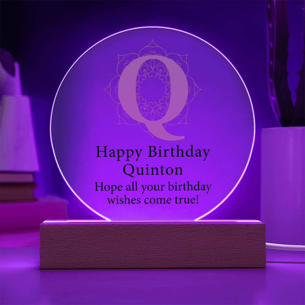 Happy Birthday Quinton v01 - Circle Acrylic Plaque