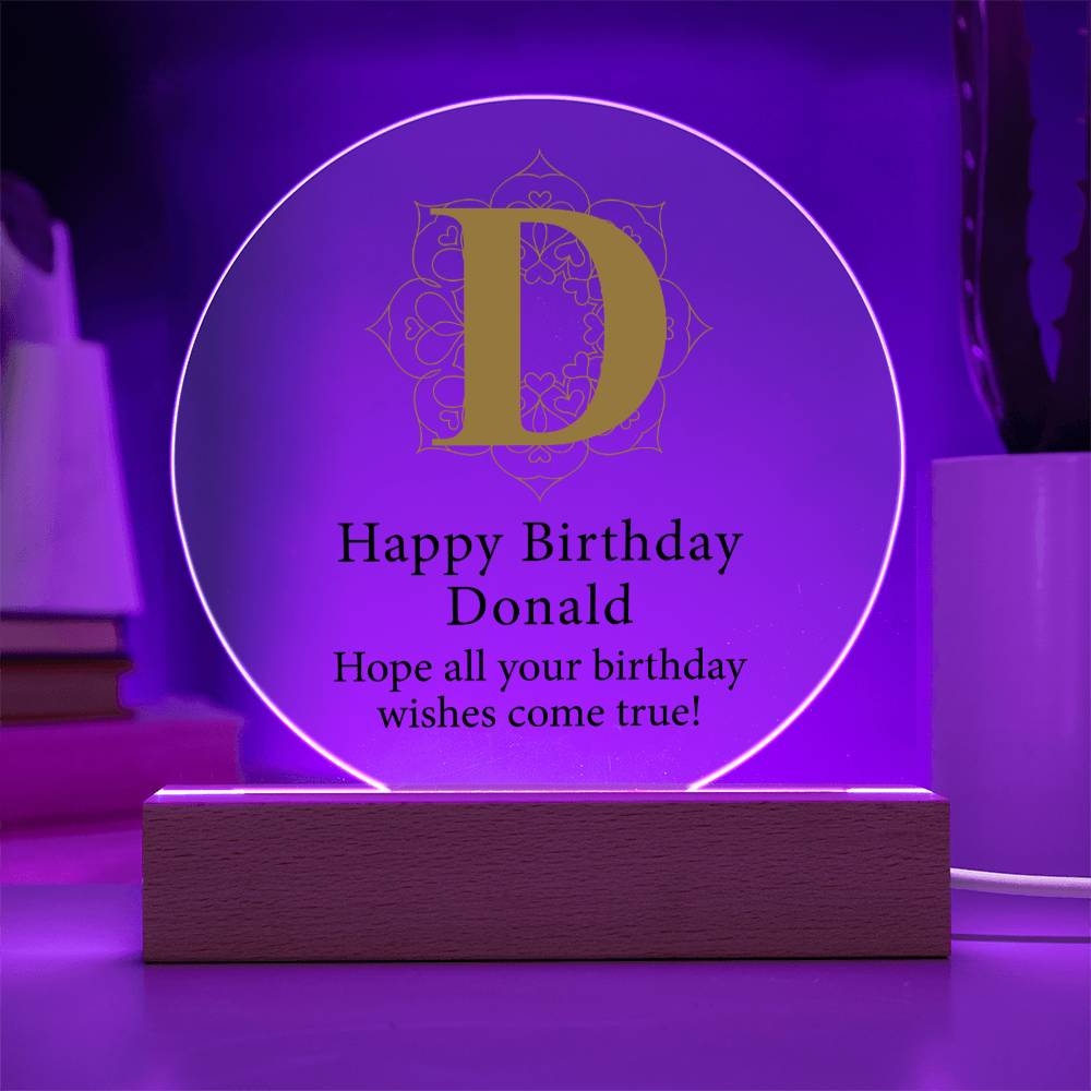 Happy Birthday Donald v01 - Circle Acrylic Plaque