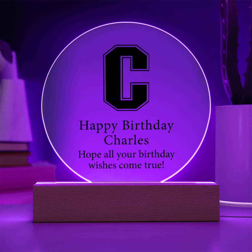 Happy Birthday Charles v02 - Circle Acrylic Plaque