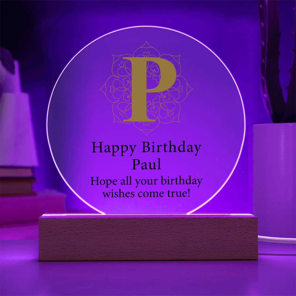 Happy Birthday Paul v01 - Circle Acrylic Plaque