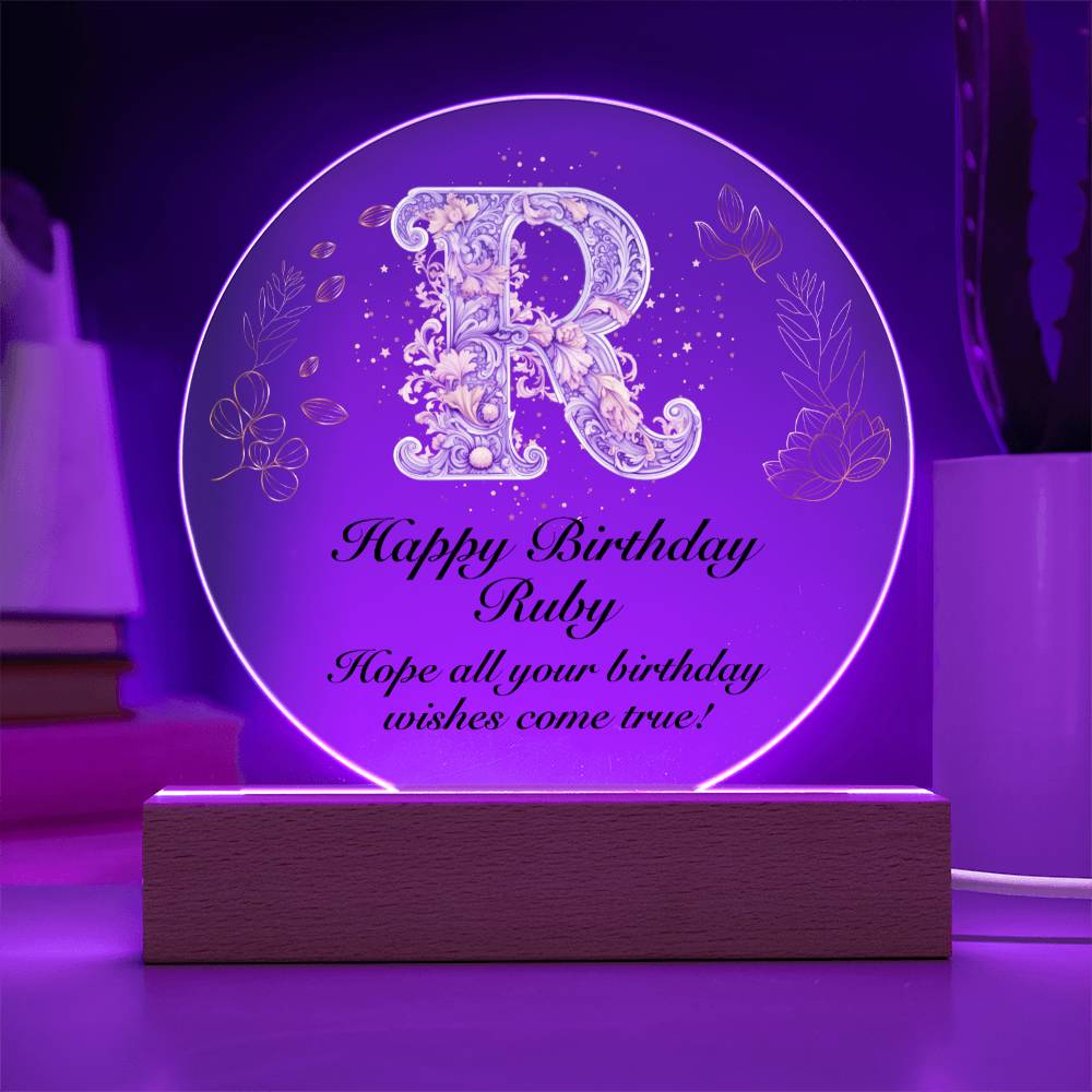 Happy Birthday Ruby v01 - Circle Acrylic Plaque